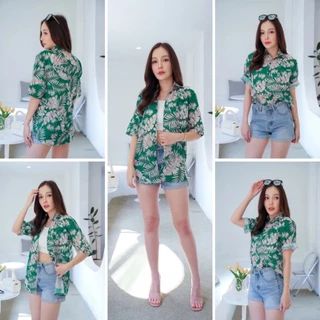 เสื้อฮาวาย ชาย ใส่สงกรานต์ ลายดอก เกาหลีวินเทจ คอปก ใส่เที่ยวทะเล แขนสั้น สําหรับผู้ชายและผู้หญิง