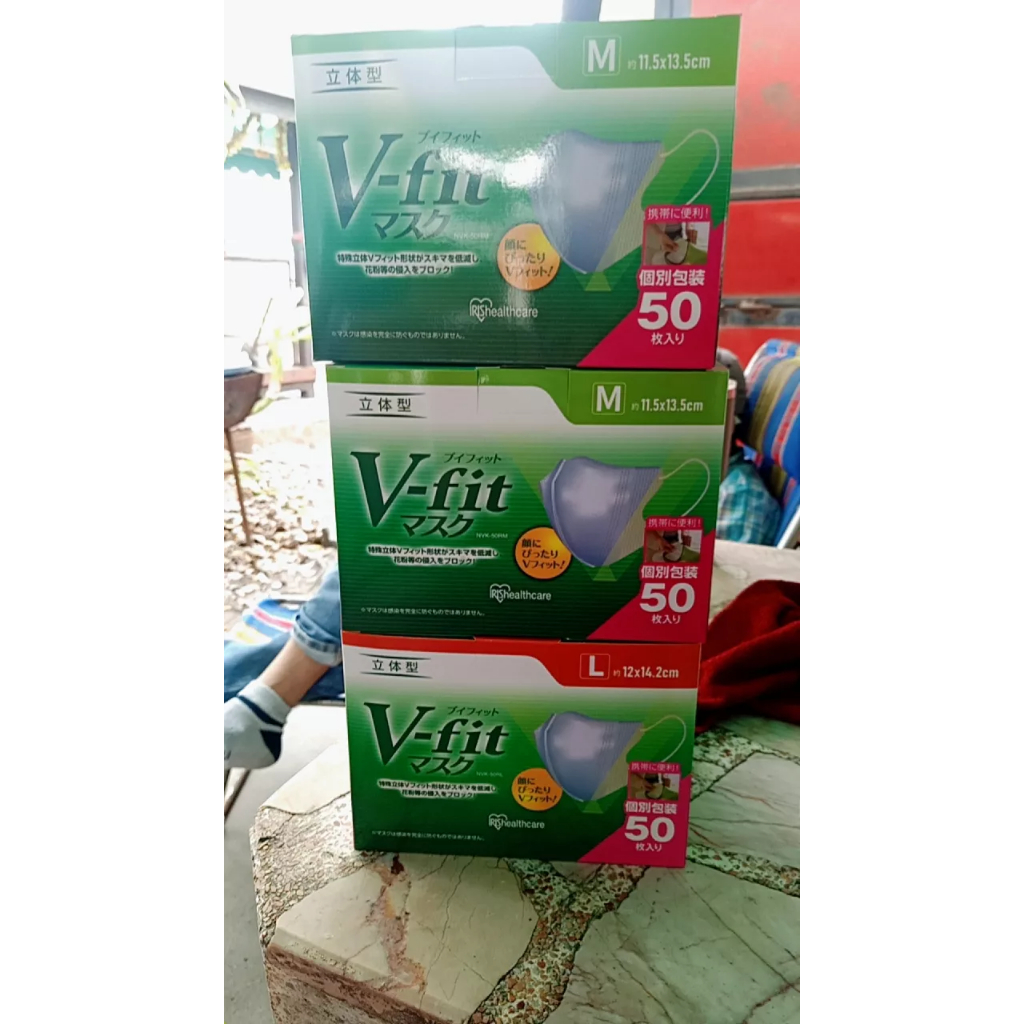 รุ่นใหม่แบบหนา！💯แท้ แมส v flt mask กล่อง 50ชิ้น หน้ากากอนามัยไอริสโอยามะ แมส v fit 3d v fit m/l - 2