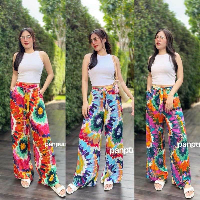 มาใหม่ 🌈 กางเกงขายาวมัดย้อมงานผ้าสปัน ขนาดใหญ่ใส่สบายมาก