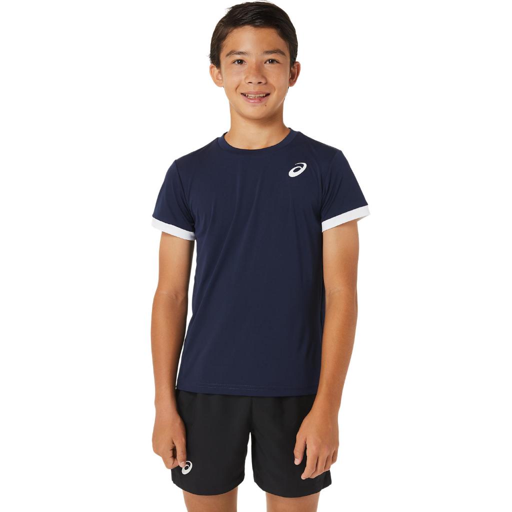 ASICS : BOYS TENNIS SS TOP KIDS CPS เสื้อ เด็ก เสื้อ เสื้อคอกลม ของแท้ MIDNIGHT/BRILLIANT WHITE