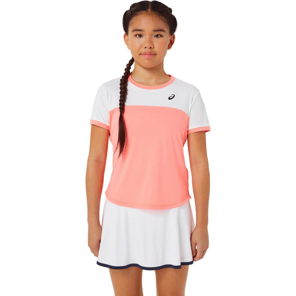 ASICS : GIRLS TENNIS SS TOP KIDS CPS เสื้อ เด็ก เสื้อ เสื้อคอกลม ของแท้ GUAVA/BRILLIANT WHITE