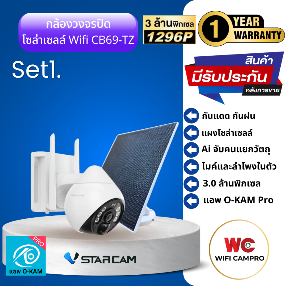 กล้องวงจรปิด WiFi โซล่าเซลล์ CB69-TZ หมุนได้ กันแดดกันฝน