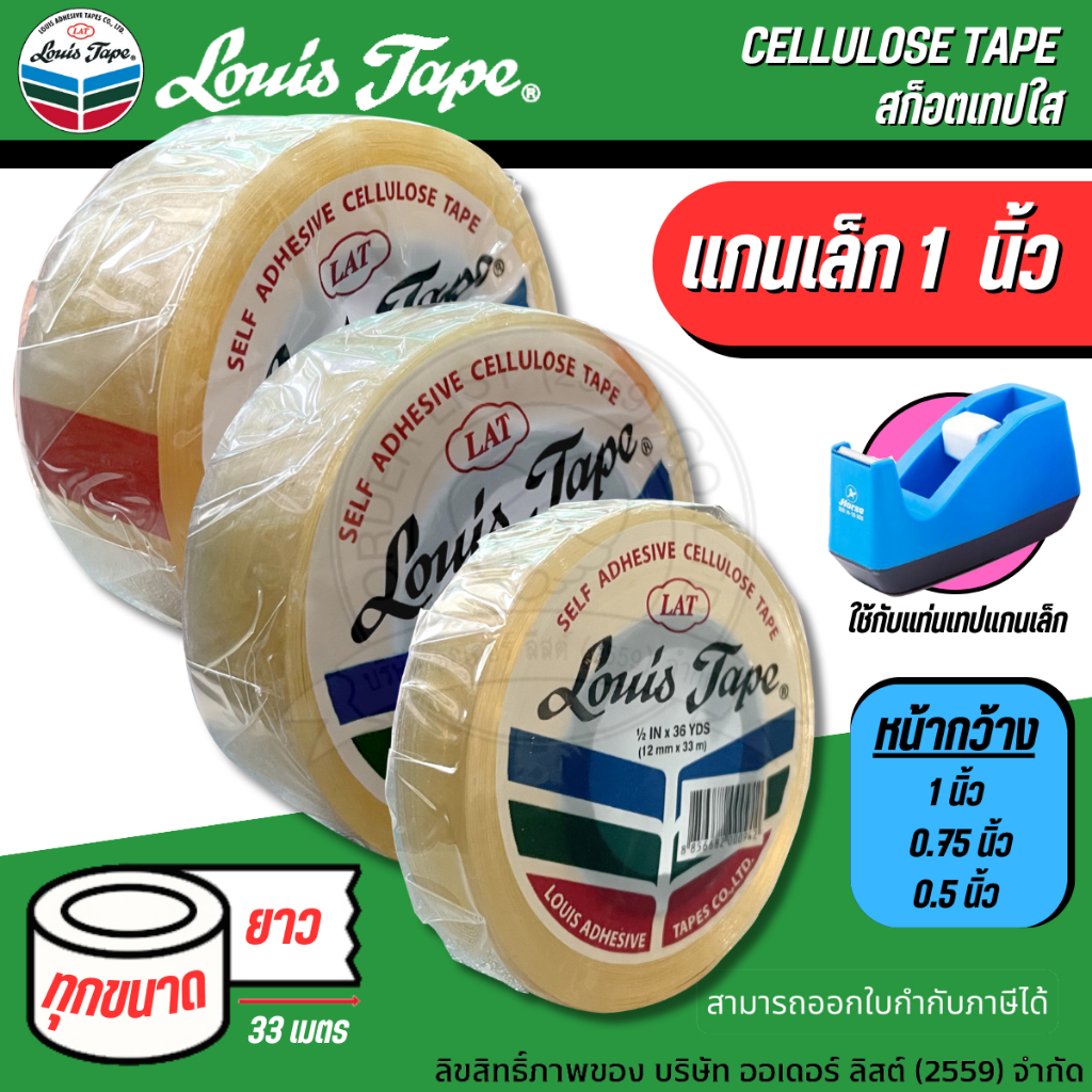 (แกนเล็ก1นิ้ว)เทปใส สก็อตเทปใส Louis Tape แกนเล็กขนาด1 นิ้ว ความยาว 33 เมตร มีให้เลือก 3 ขนาด