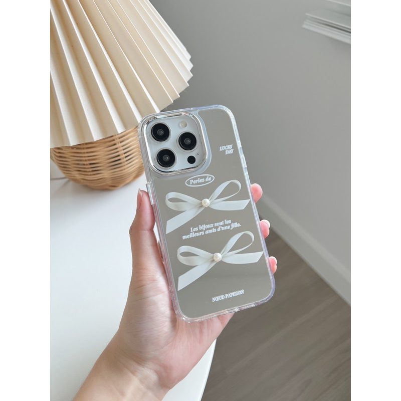 [ภาพสินค้าจริง] เคสกระจกลายโบว์ขาว กระจกตกไม่แตก พร้อมส่งจากไทย