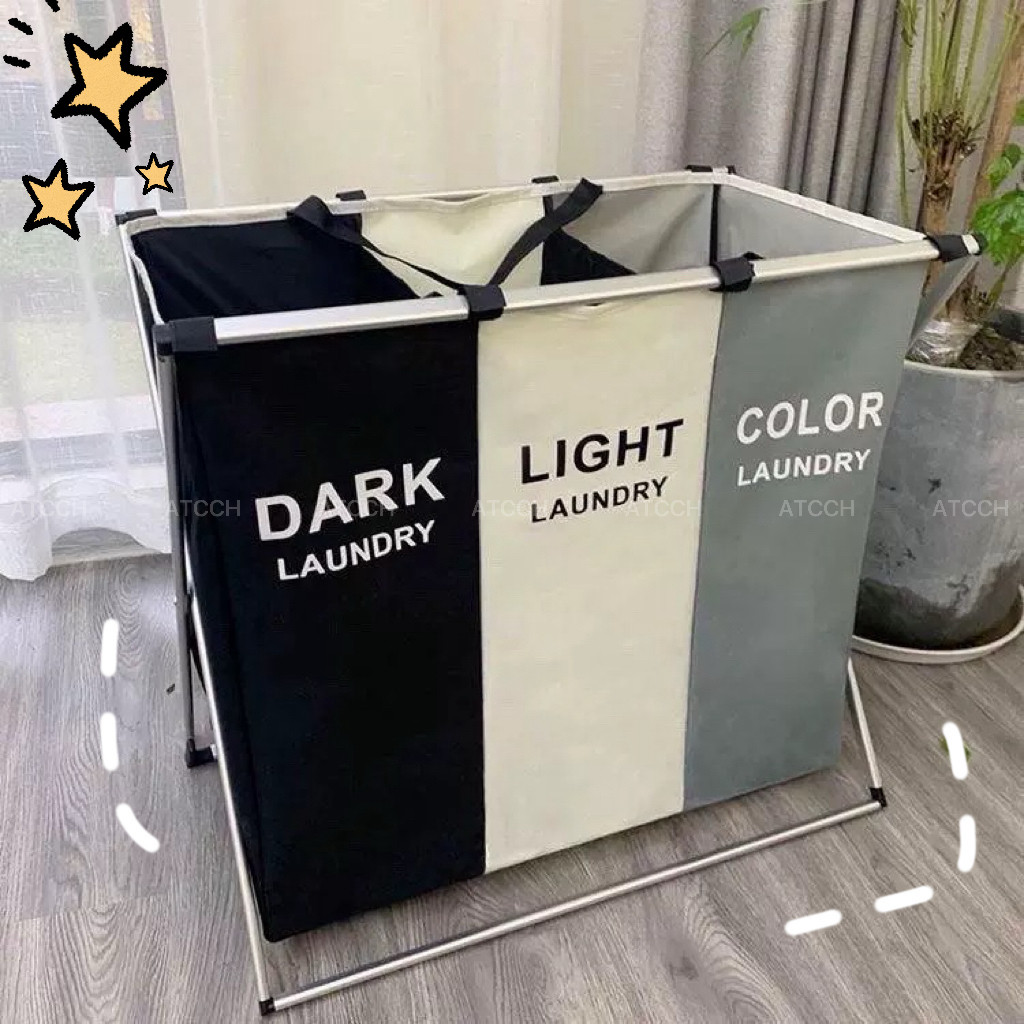 เก็บเสื้อผ้า ตะกร้าแบ่งชนิดเสื้อผ้า แยกผ้า 3 ช่อง ATCCH