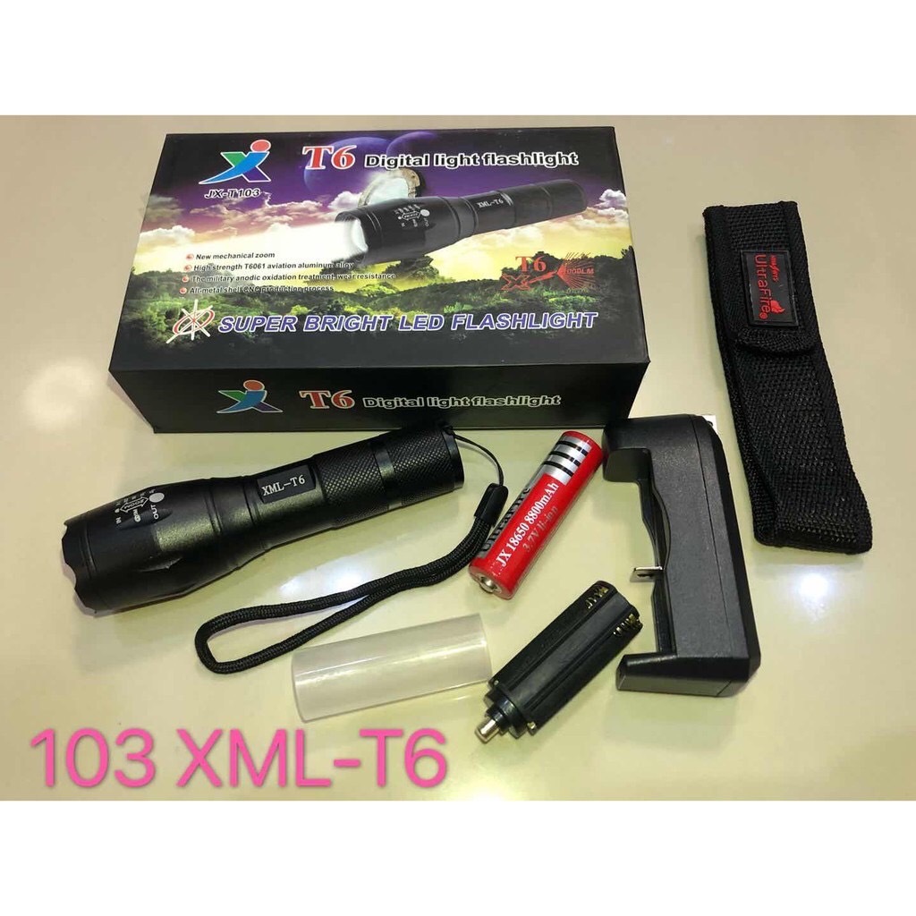 ไฟฉายแรงสูง ไฟฉายซูม CREE XML T6 รุ่น JX103 พร้อมอุปกรณ์ครบชุด