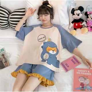 ชุดนอนผู้ใหญ่ ขนาด 5XL เซ็ตแขนสั้น-ขาสั้น ชุดนอนน่ารัก ชุดนอนลายการ์ตูน ชุดนอนสาวอวบ (อก 24 - 48 นิ้ว)