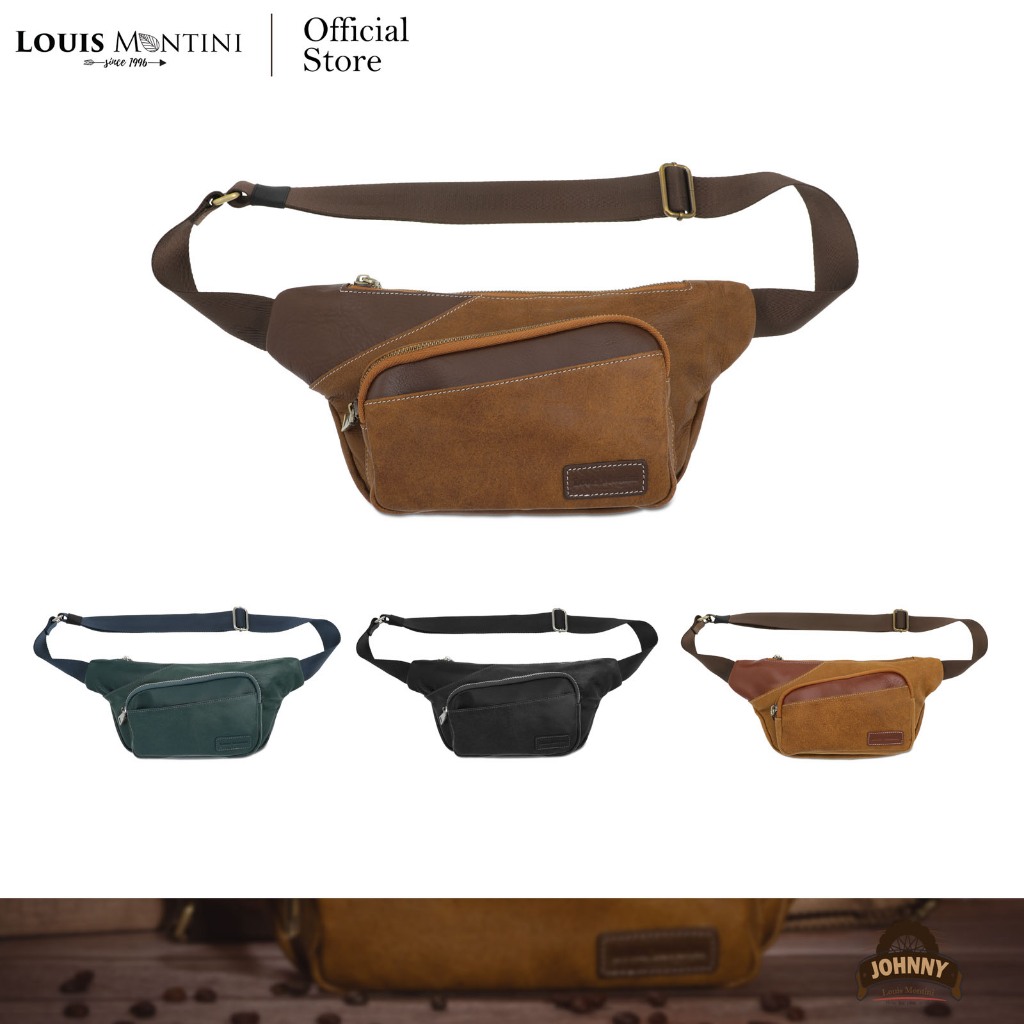 Louis Montini (JOHNNY) กระเป๋าคาดอก หนังแท้ทั้งใบ กระเป๋าคาดอกผู้ชาย หนังวัวแท้ Genuine leather belt bag BCG12