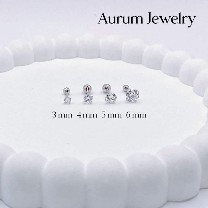 Classy Silver ต่างหูเพชรczกลมเงินแท้ แป้นกลม/ จิวหูเงินแท้