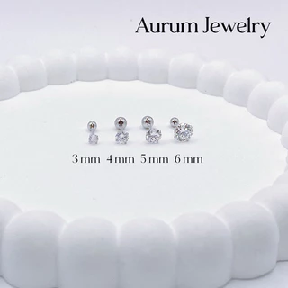 Aurum Jewelry: ต่างหูเงินแท้ เพชร cz กลม แป้นกลม / จิวหูเงินแท้ รุ่น Classy Silver (ราคาต่อ 1 คู่)