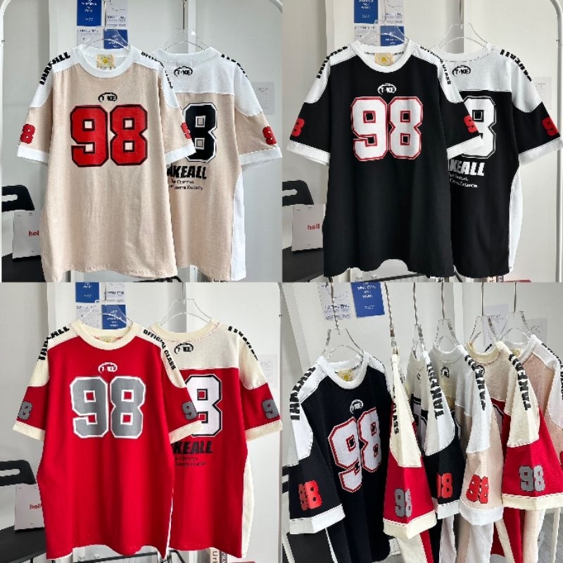 TAKEALL "98"เสื้อโอเวอร์ไซส์ งานสปอร์ต สกรีน หน้า+หลัง+แขน+ไหล่งานมาพร้อมแพ๊คเกจแพ๊คซองซิปล็อค