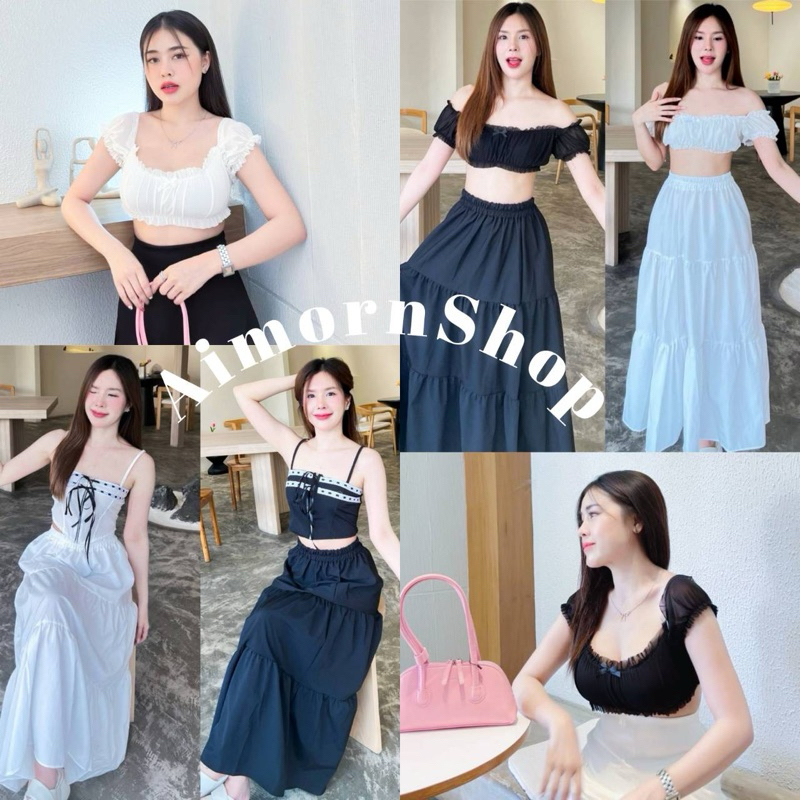 aimorn_shop (ขายแยกชิ้น)เสื้อครอปสั้น แขนตุ๊กตา ผ้ามุ้ง งานสวย ใส่น่ารักมาก ใส่แมทช์กับกระโปรงสวยมากก