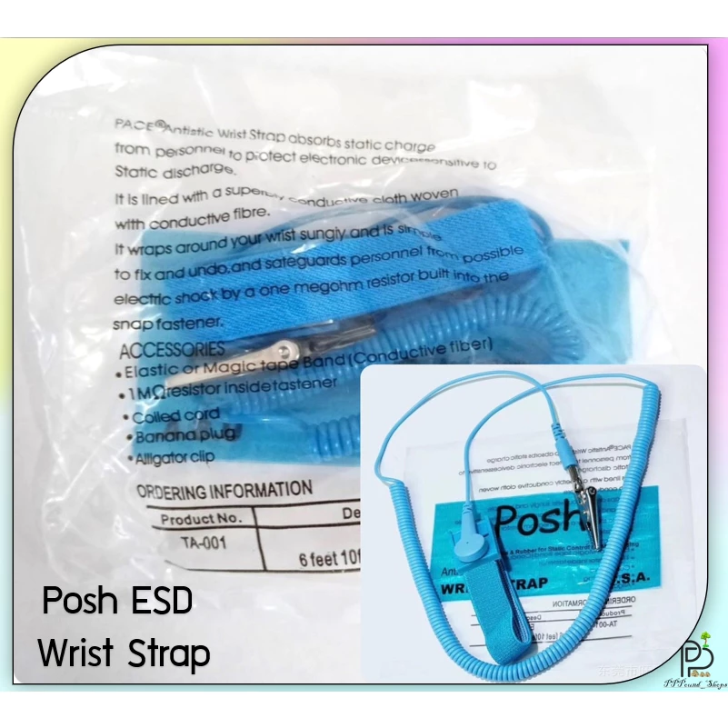 (พร้อมส่ง!) (Posh ESD) Wrist Strap Antistatic สายรัดข้อมือกันไฟฟ้าสถิตย์ สร้อยข้อมือกันไฟฟ้าสถิตย์ สีฟ้า ยาว1.8เมตร