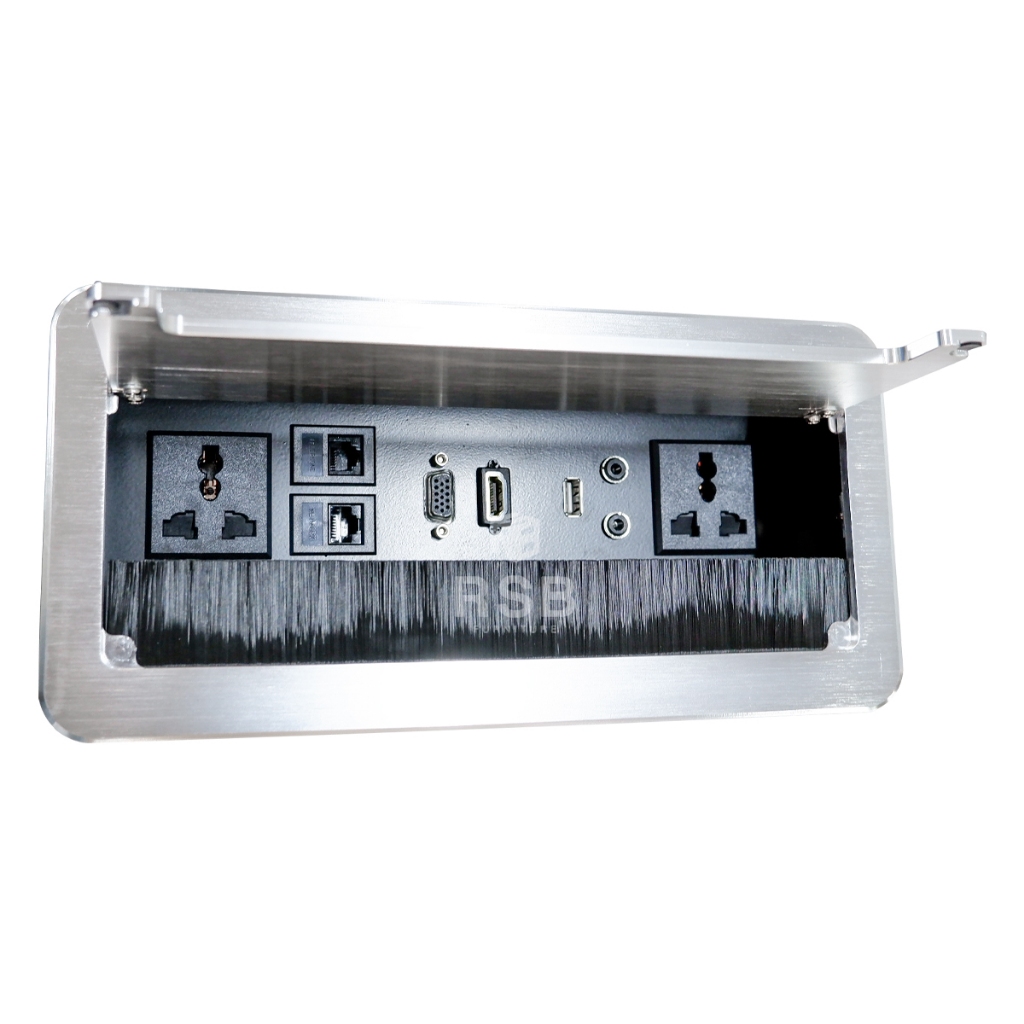 กล่องปลั๊กไฟ ฝั่งบนโต๊ะ LAN+HDMI+ปลั๊ก+VGA+AUDIO ขนาด W26.5 x D13 x H8 CM รหัส 3876