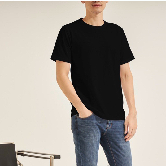 100salueng เสื้อยืดคอกลม สีดำสนิท super black ultra basic รูปที่ 6