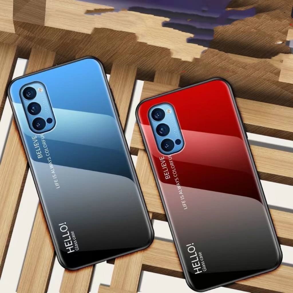 เคสกระจก ไล่สี สำหรับ Oppo Reno4 Reno5 A16 A54 Reno5pro เคสกระจกสองสี ออปโป้ กันกระแทก ขอบนิ่ม