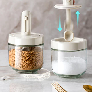 กระปุกเครื่องปรุง สูญญากาศ พร้อมช้อน 300ml. โหลแก้ว มีซีลยางกันความชื้น