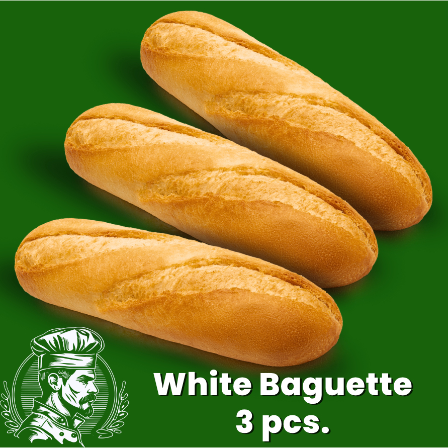 ขนมปังฝรั่งเศส White Baguette 110g แพค 3ชิ้น ขนมปังฝรั่งเศษ