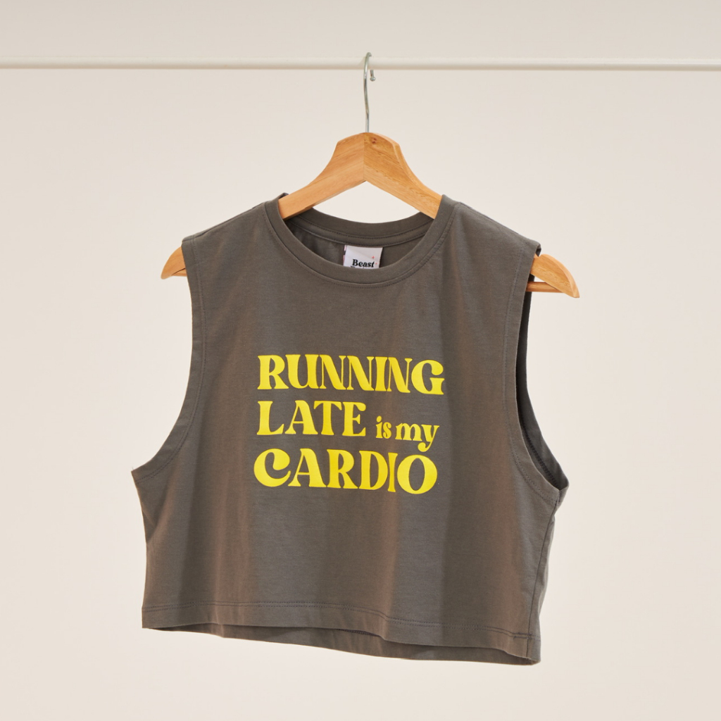 Signature Croptop | Charcoal - Running Late is my Cardio | Athleisurewear