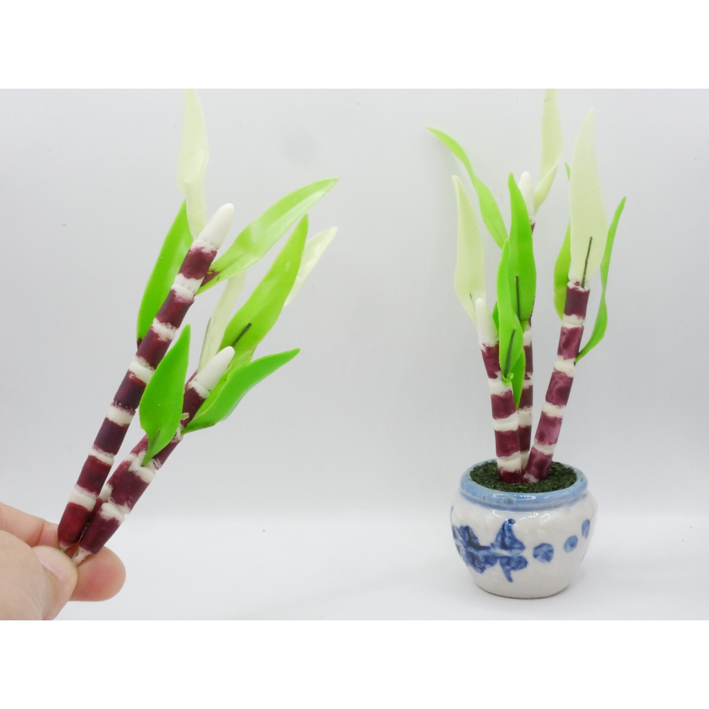 ต้นอ้อยจิ๋ว งานดินปั้น ไม้มงคล ต้นอ้อยพร้อมกระถาง ต้นอ้อย ของจิ๋ว ของตกแต่ง