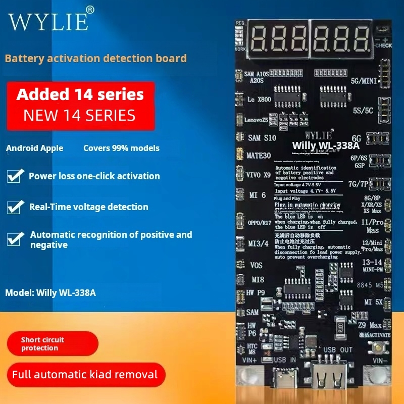 Wylie WL-338A บอร์ดตรวจจับแบตเตอรี่ ชาร์จเร็ว สําหรับ Android และ iPhone 5G-14 Pro Max