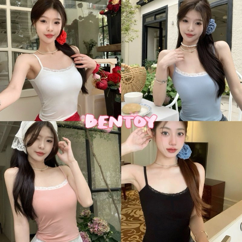 Bentoy(bratop6829)เสื้อสายเดี่ยวมีฟองน้ำ แต่งขอบลูกไม้เล็กๆ น่ารัก ใส่สบาย หน้าร้อนห้ามพลาด