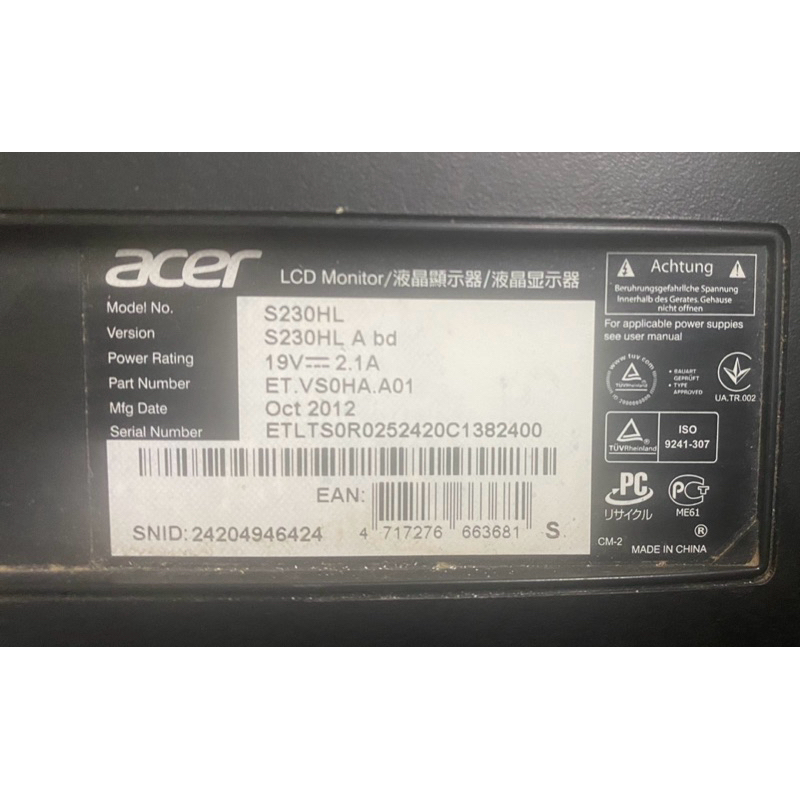 Mainboard  Monitor Acer S230HL ใช้งานปกติ