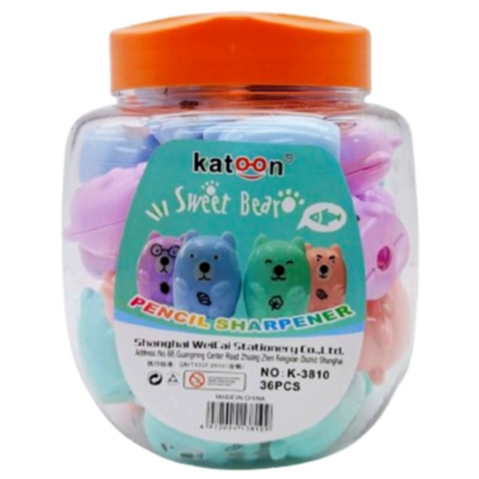 🌈 กระปุก 36 PCS (K-3810) Sweet Beart🌈 กบเหลาดินสอที่เหลาดินสอ ลายการ์ตูนหมี  แบบมือหมุน เหลาง่าย  คละสี
