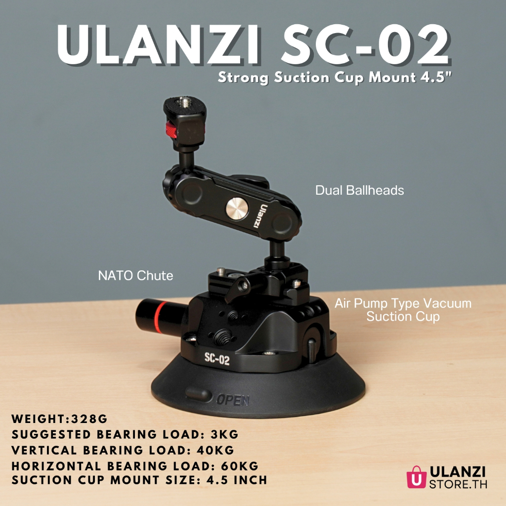 Ulanzi SC02 Suction Cup Mount ขนาด 4.5 ขาติดกล้องโกโปรและโทรศัพท์ ติดกับกระจกรถยนต์ ฝากระโปรงรถ