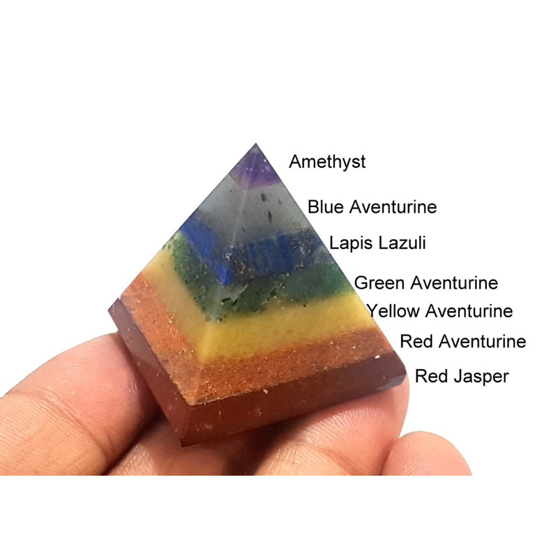 7 Chakra Bonded Natural Crystal 5 cm Pyramid, 7 ChakraPyramid Amethyst Blue aventurine Lapis Green Y