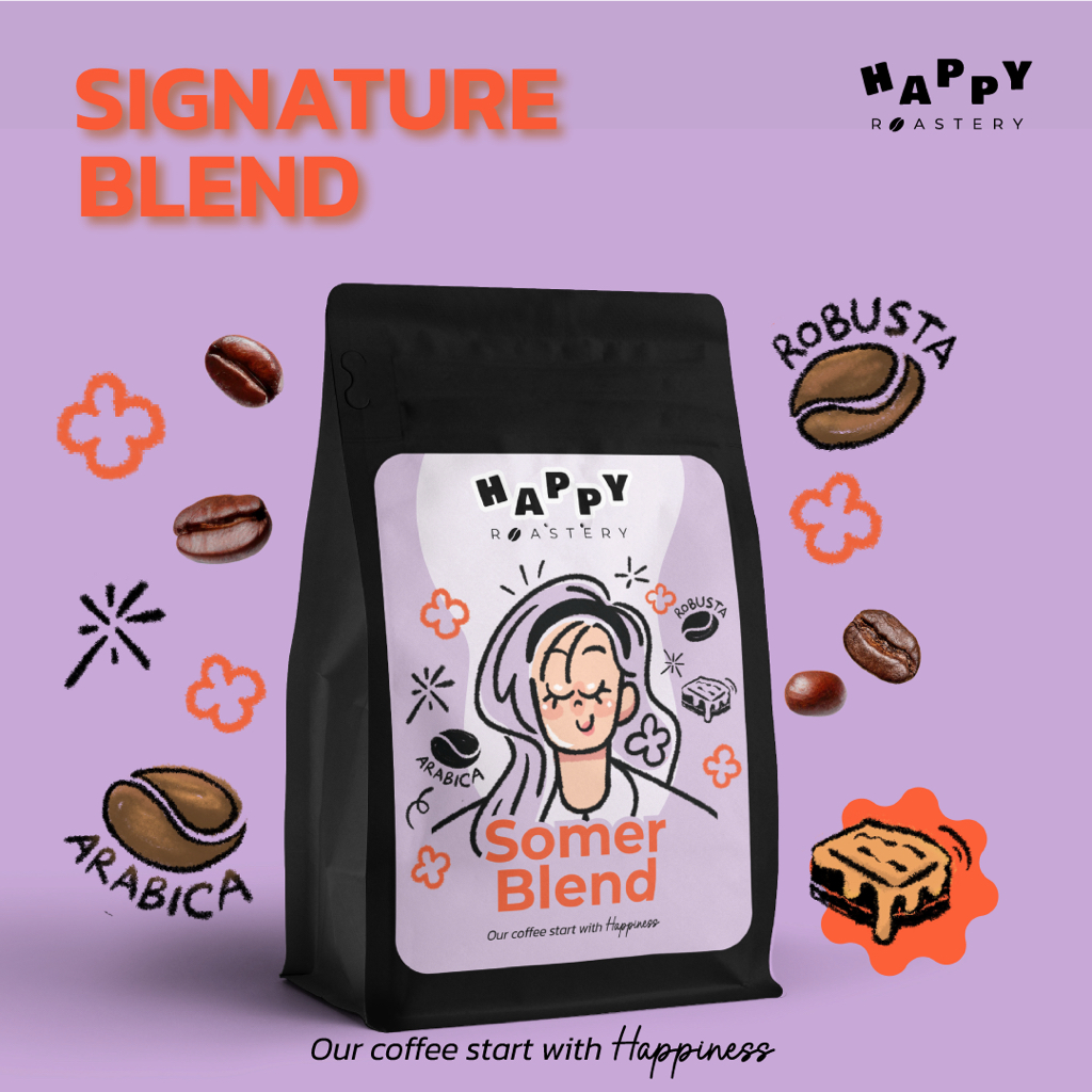 เมล็ดกาแฟคั่วกลาง อาราบิก้า กาแฟไทย ไม่เปรี้ยว ดริป/อเมริกาโน่ 200g Happy Roastery Somer Blend