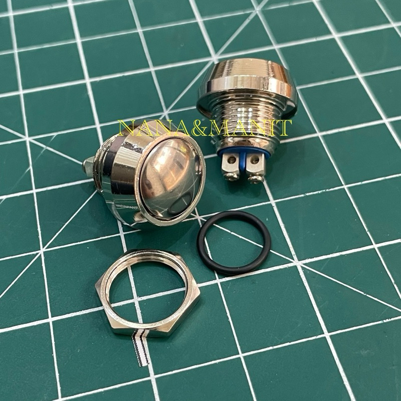 สวิตซ์เหล็ก (หัวนูน) 12mm กดติด-ปล่อยดับ 2ขา ขันน็อต