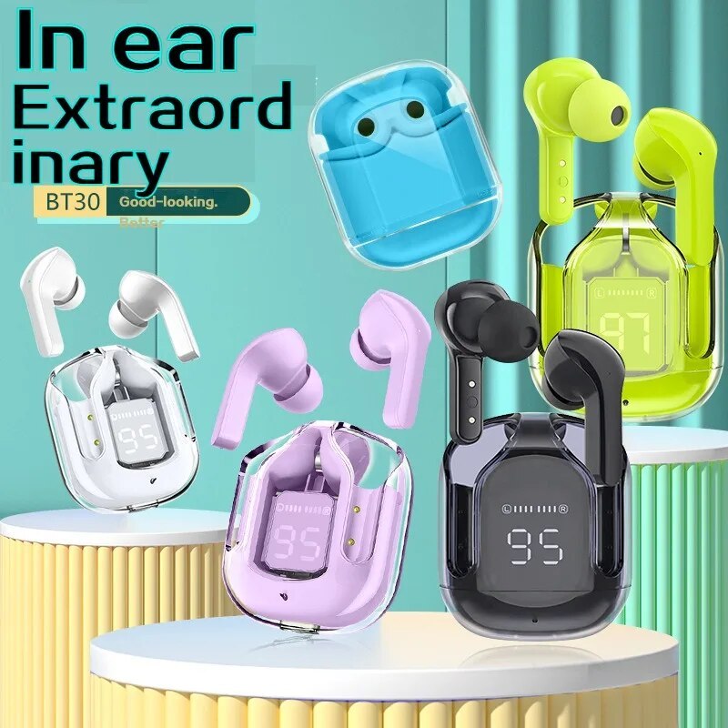 หูฟัง bluetooth 5.3 มาพร้อมหหน้าจอ ดิจตอล บลูทูธเบสหนัก รุ่นใหม่ TWS สีโปร่งใส หูฟังไร้สาย หูฟังรุ่นใหม่