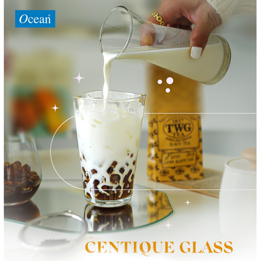 แก้ว Ocean Centique Hi Ball P03162 เนื้อแก้วใส ดีไซน์เรียบง่าย ซ้อนเก็บได้ ก้นแก้วมีรางระบายน้ำ