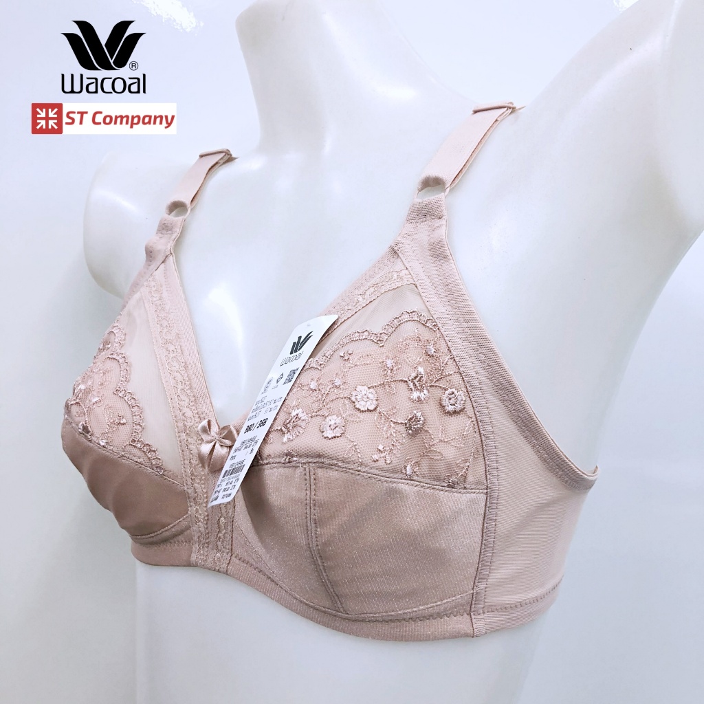 เสื้อใน Wacoal Basic Bra รุ่น WB9124 บรา 4/5 cup ไร้โครง เสริมฟองบาง ลายลูกไม้ ชุดชั้นใน วาโก้ ไม่มีโครง