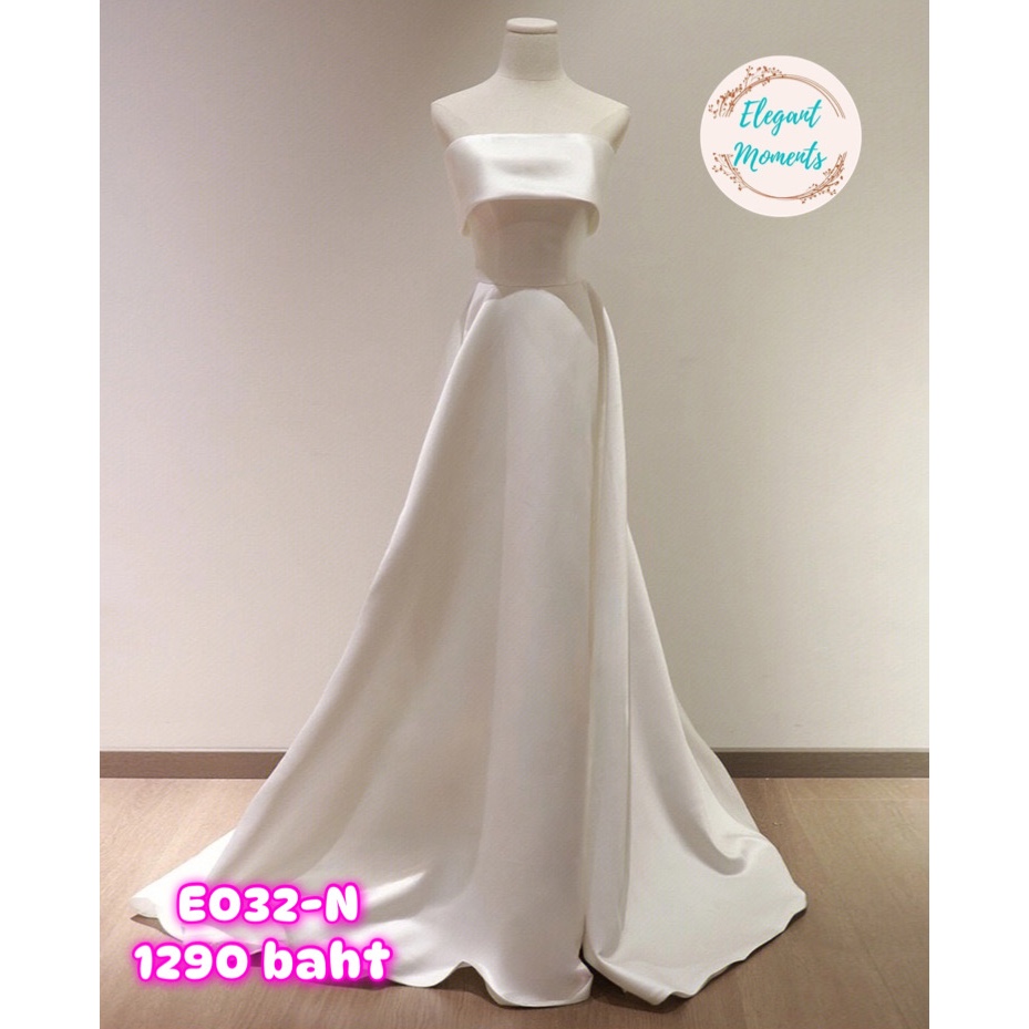 พร้อมส่งจากไทย รหัสE032-N ชุดแต่งงาน ชุดเจ้าสาว ชุดถ่ายพรีเวดดิ้ง ชุดafter party ชุดงานหมั้น เดรสยาว เดรสมินิมอล