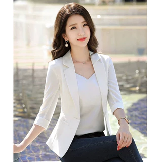 SUIT-16 🍉 เสื้อเบเซอร์ สำหรับผู้หญิง กระดุม 1 เม็ด สูทพอดีตัว ใส่ทำงาน สีพื้น ผ้านิ่ม ใส่สบาย 🍉