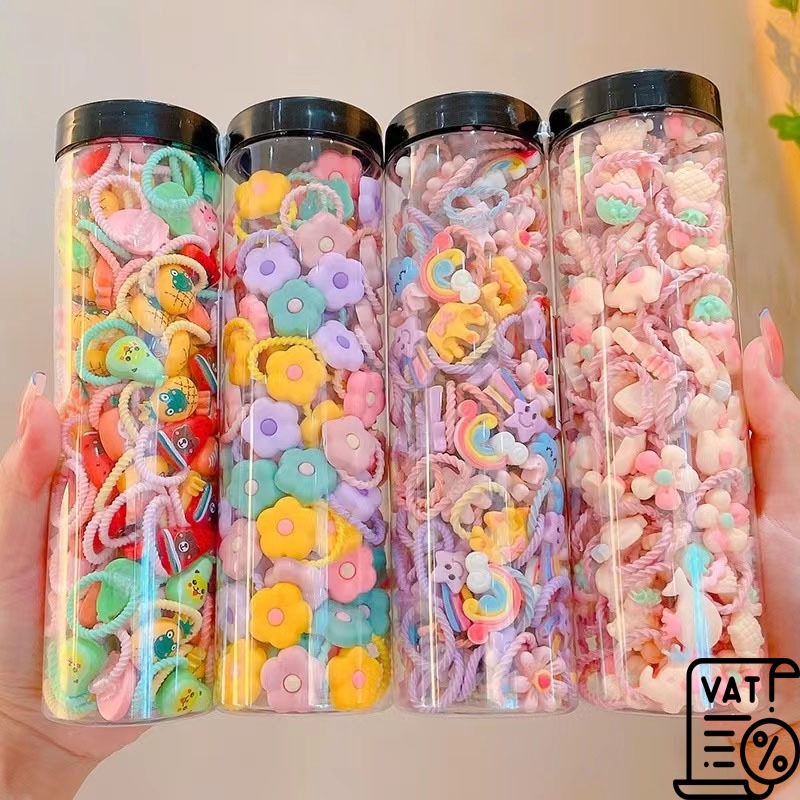 ยางรัดผมเกาหลี เส้นเล็ก สำหรับเด็ก น่ารัก สีสดใส แพ็ก 10 เส้น
