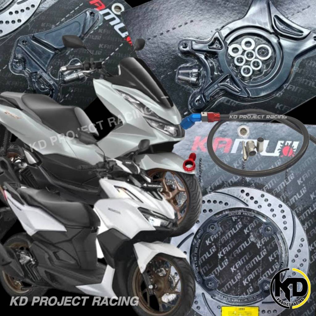 ขาจับปั้มหลังใส่ปั้มผีเสื้อ2pot และจานดิสหลัง 220 MM Kamui สายเบรคหลัง Honda Click160 , PCX160