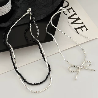 พร้อมส่ง🎀สร้อยไข่มุกตรงกลางโบว์ ดีไซน์เพชร น่ารักมาก