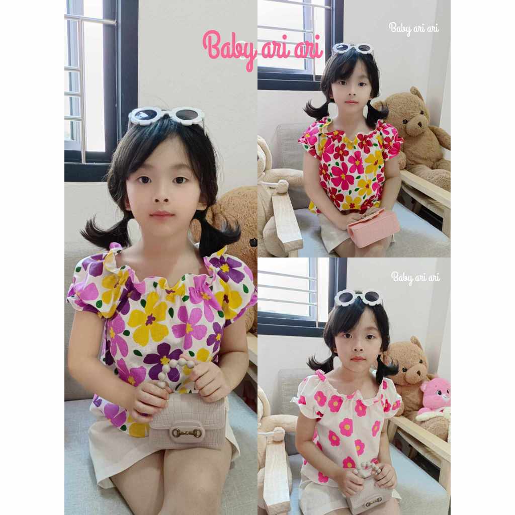 เสื้อลายดอกสงกรานต์เด็ก พร้อมส่ง ทรงแขนตุ๊กตาน่ารักมาก