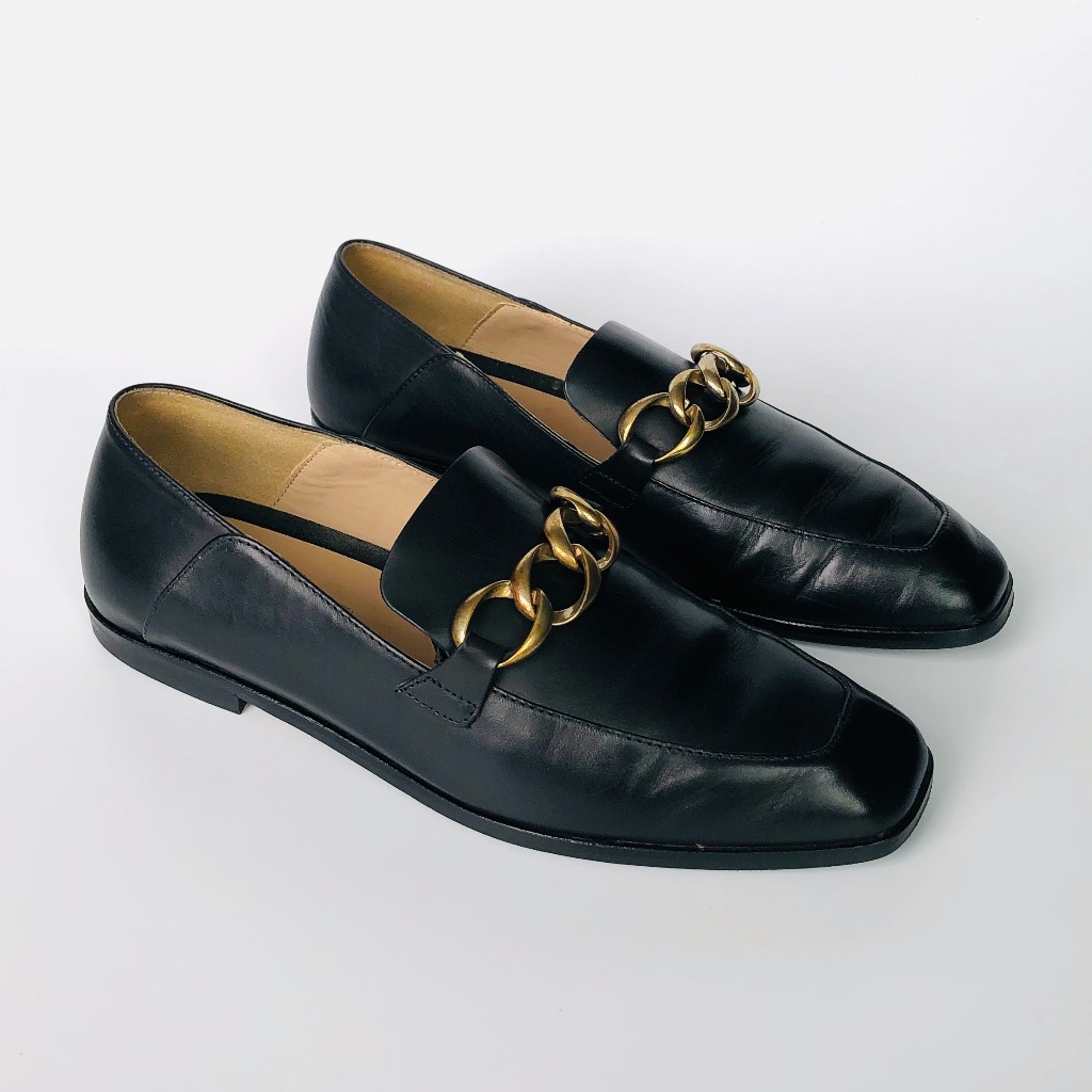 รองเท้าสตรี หนังดำ Massimo Dutti Leather Loafers สไตล์ ลอฟเฟอร์ ขนาด 37