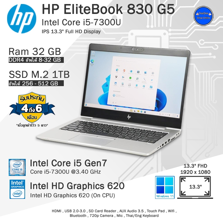 *จัดส่งทุกวัน*HP EliteBook 830 G5 Core i5-7300U(Gen7)**จอมีจุดแสงไบรท์2จุด**บางเบาใช้งานลื่นๆ คอมพิวเตอร์โน๊ตบุ๊คมือสอง