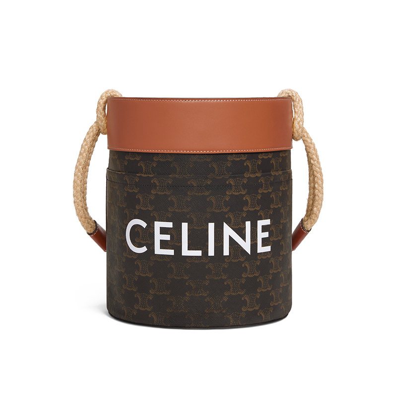 ขายล่วงหน้ายุโรป CELINE กระเป๋าผู้หญิง Arc de Triomphe/กระเป๋าถัง/โลโก้ BUCKET CORDE/กระเป๋าถือ