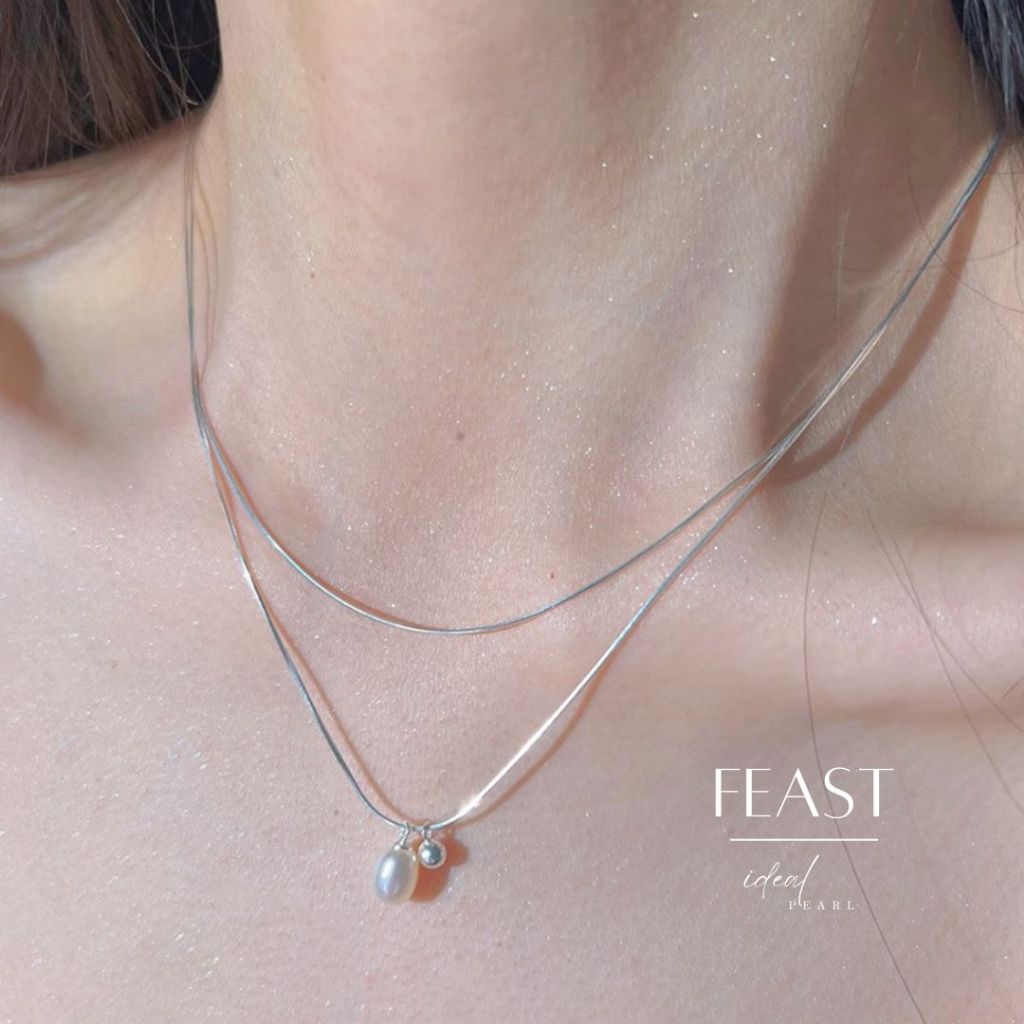 iDEAL สร้อยไข่มุก Feast สร้อยสีเงิน สร้อยคอมุก เงินแท้ 92.5 สร้อยคอมุก สร้อยคอสวยๆ Valentine ของขวัญ