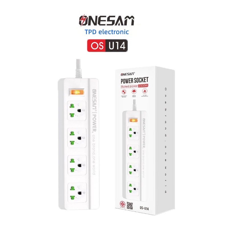 ปลั๊กไฟ ONESAM รุ่น OS-U14(PLUGTHAI) เต้ารับ 4 ช่อง 2300W มีสวิตซ์ ยาว 2,5 เมตร ประกัน1ปี