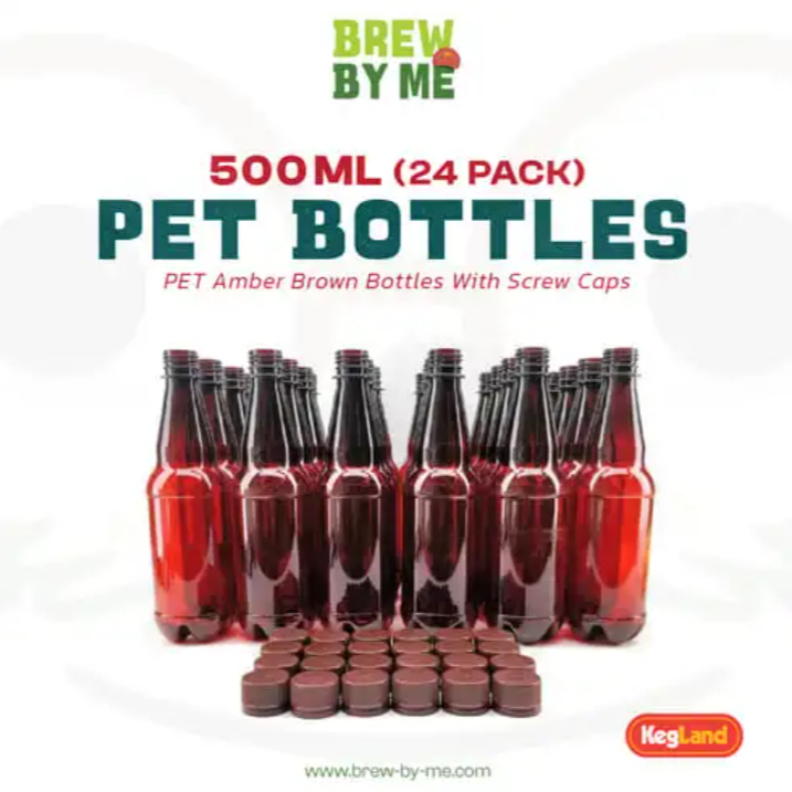 500mL PET Amber Brown Bottles with Screw Caps - แบบยกกล่อง 24 ขวด