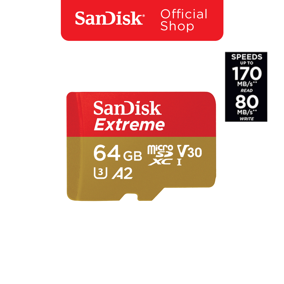 ซื้อ SanDisk EXTREME micro SDXC UHS-I A2 64GB (SDSQXAH-064G-GN6MN) reads 170MB/s writes 80MB/s