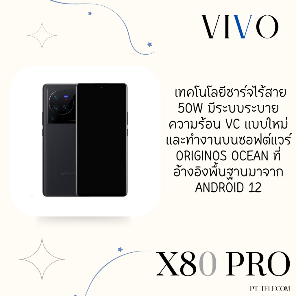 Vivo X80 Pro 5G Ram12/256gb(เครื่องศูนย์ไทยเคลียสตอค ประกันร้าน)ชิป Snapdragon 8 Gen 1 กล้องมาตรฐาน ZEISS T