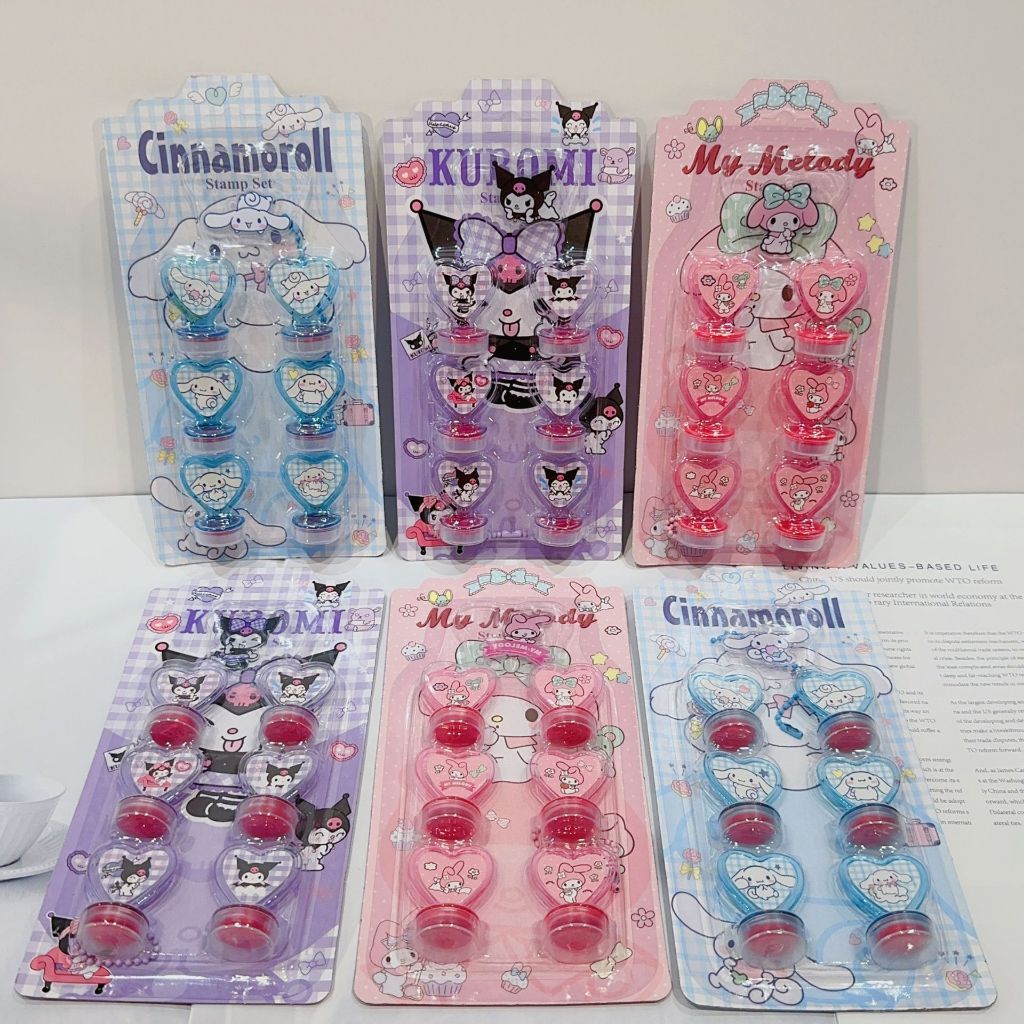 พร้อมส่ง ตัวปั๊มลายการ์ตูน Sanrio (6ชิ้น) + พวงกุญแจอคริลิค เครื่องเขียน ตราปั๊ม